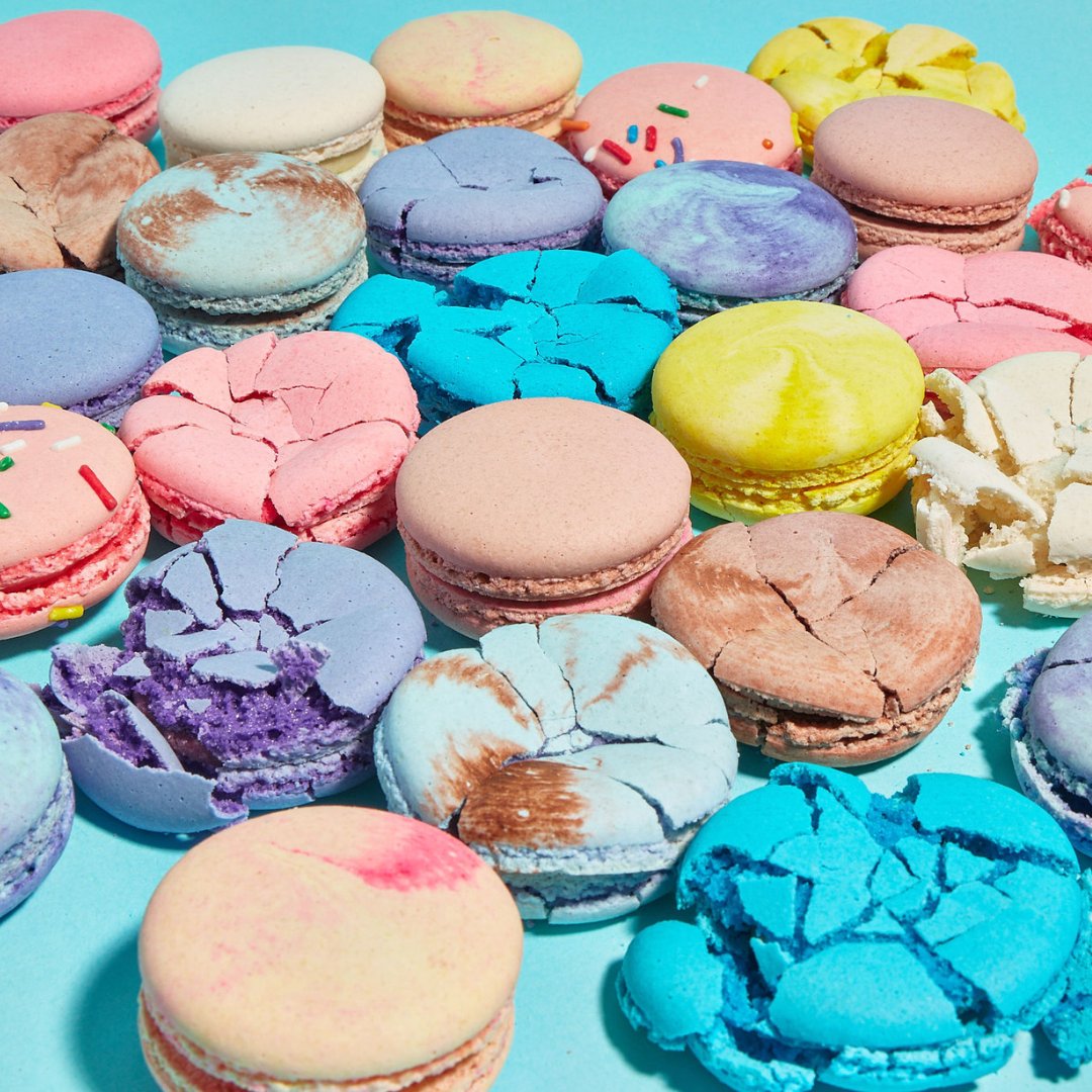 Pile of yummy macarons in various flavors